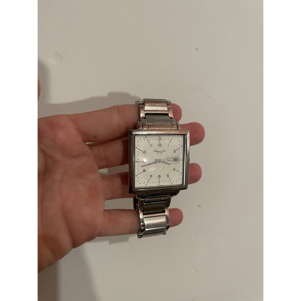 Kenneth Cole Men's Square Shape Silver Black Strap Dress Watch-‎ Needs New Batte